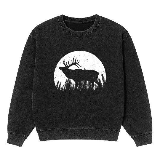Elk Antlers Forest Moon Mineral Wash Sweatshirts