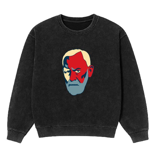 Sigmund Freud Portrait - Red and Blue Mineral Wash Sweatshirts