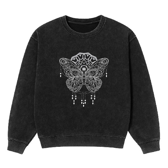 Butterfly Mandala Dream catcher Beads Mandala Mineral Wash Sweatshirts