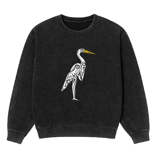 Maori Kotuku White Heron Polynesian T Tattoo Mineral Wash Sweatshirts