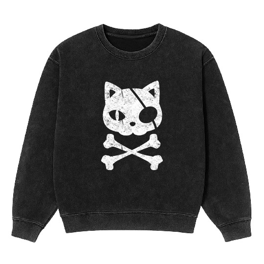Pirate Cat Kitten Halloween Skull Cross Bones Mineral Wash Sweatshirts