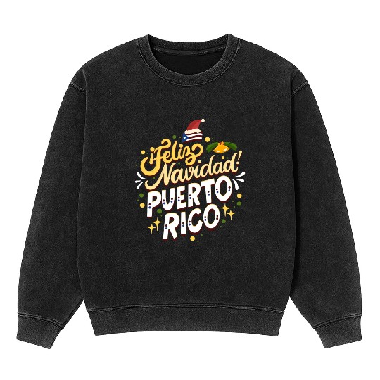 Feliz Navidad Puerto Rico - Merry Christmas Mineral Wash Sweatshirts