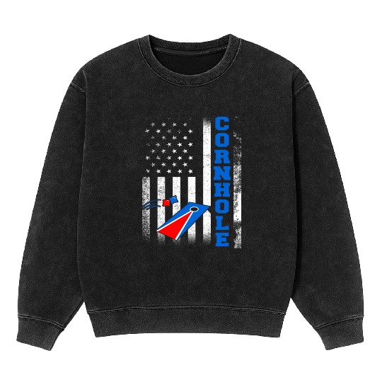 Cornhole Flag US American USA Player Game Bags Mineral Wash Sweatshirts