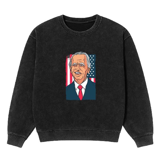 Joe Biden Cartoon Laughs with US Flag Mineral Wash Sweatshirts