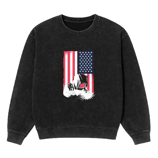American Flag Welding Helmet Gift Cute Welder Mineral Wash Sweatshirts