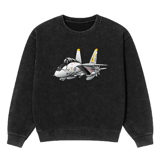 F-14 Tomcat Military Fighter Jet Aircraft Cartoon Mineral Wash Sweatshirts