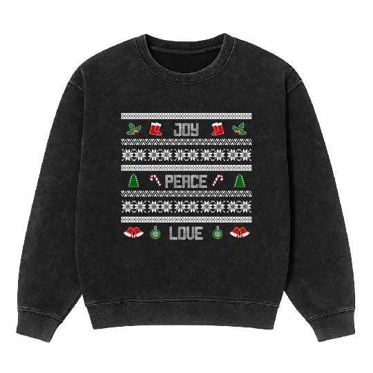 65 MCMLXV JOY PEACE LOVE CHRISTMAS SWEATER DESIGN Mineral Wash Sweatshirts