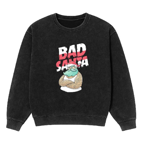 Bad Santa Claus Christmas Tattoo Mineral Wash Sweatshirts