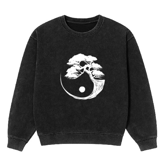 Bonsai Tree Black White Yin Yang Zen Buddhist Mineral Wash Sweatshirts