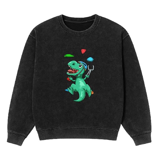 Funny T-Rex Bouldering and Rock Climbing Gift Mineral Wash Sweatshirts
