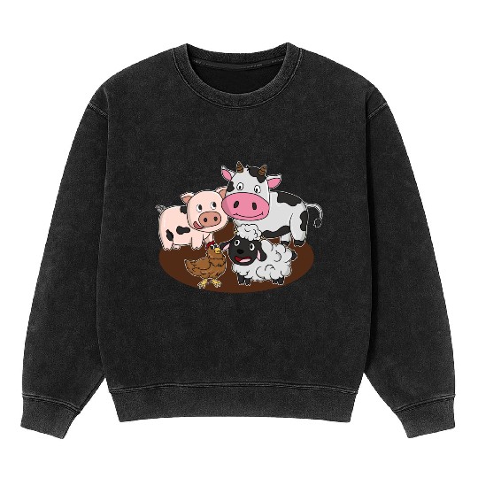 Farm Animals Pig Cow Chicken Sheep Mineral Wash Sweatshirts