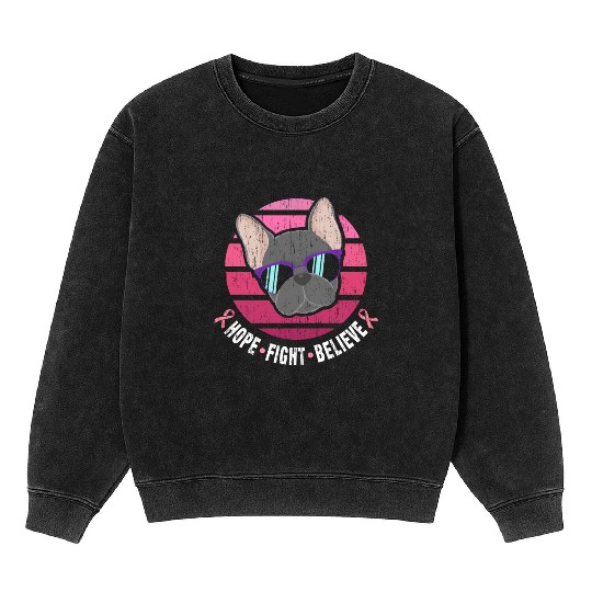 Breast Cancer Awareness French Bulldog Pink Ribbon Mineral Wash Sweatshirts