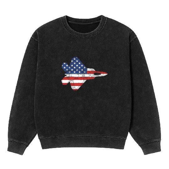 F-22 Raptor Fighter Jet Airplane American Flag F22 Mineral Wash Sweatshirts