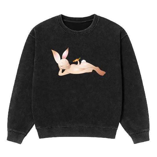 Relaxed rabbit with carrot is enjoying his life Mineral Wash Sweatshirts
