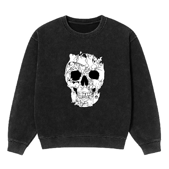 Cat Skull Kitty Skeleton Grunge Style Funny Cat Bo Mineral Wash Sweatshirts