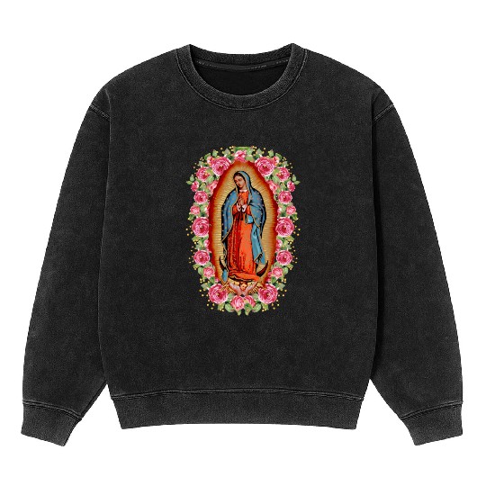 Our Lady Virgen De Guadalupe Virgin Mary Mineral Wash Sweatshirts