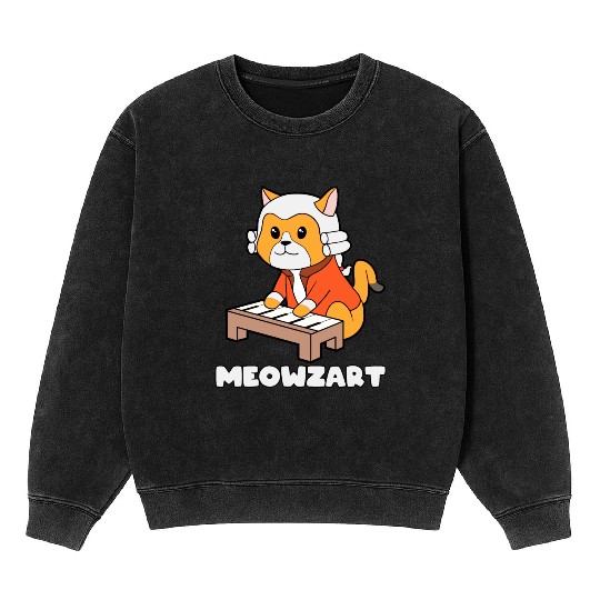 Meowzart Kitty Piano Funny Cat Pun Classical Music Mineral Wash Sweatshirts