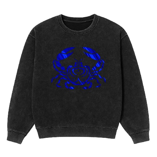 Blue Foil Crab, Tribal Art Style Mineral Wash Sweatshirts
