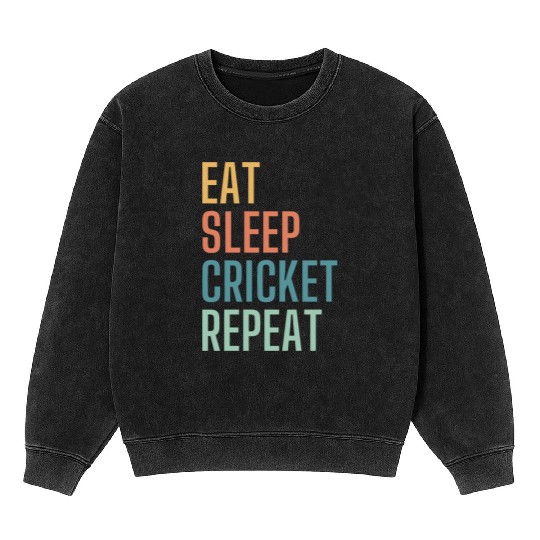 Eat Sleep Cricket Repeat Mineral Wash Sweatshirts