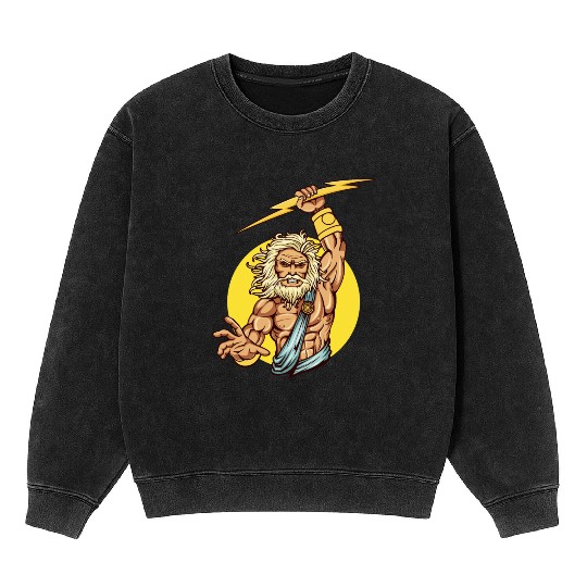 Comic - God Zeus Lightning - bright Mineral Wash Sweatshirts