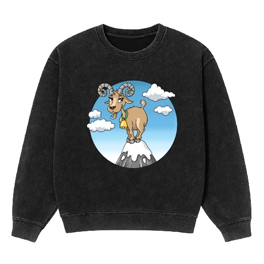 Mountain goat peaks with snow cartoon Mineral Wash Sweatshirts