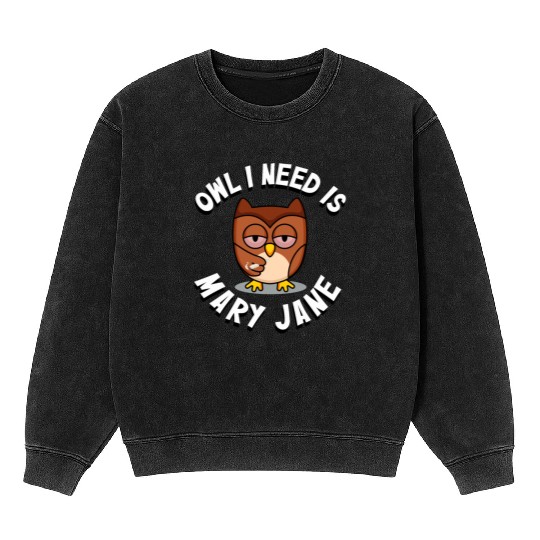 Stoner Owl Stoned Owl Mary Jane night bird Mineral Wash Sweatshirts