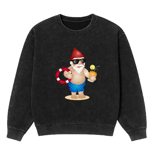 Garden gnome with swimming trunks and lifebuoy Mineral Wash Sweatshirts