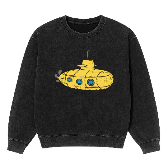 Us Navy Yellow Cartoon Submarine Cute Submariner B Mineral Wash Sweatshirts
