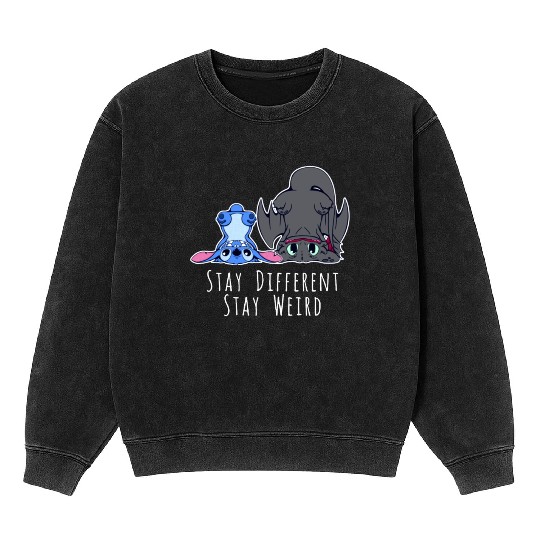Stay Different Stay Weird Toothless And Stitch Mineral Wash Sweatshirts