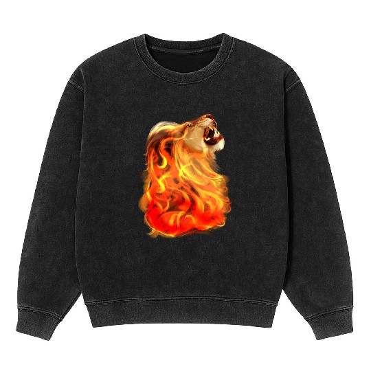 Fire Lion King Of Beasts Big Cat Animal Gift Mineral Wash Sweatshirts