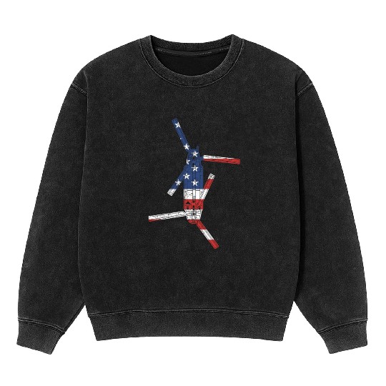 CH47 Chinook Military Helicopter American Flag Mineral Wash Sweatshirts