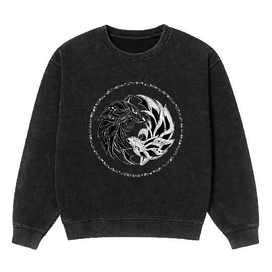 yin yang Wolves Wolf yinyang Tai Chi Qi Gong Mineral Wash Sweatshirts