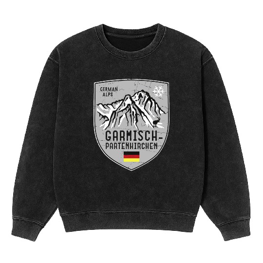 Garmisch Mountain Germany Emblem Mineral Wash Sweatshirts