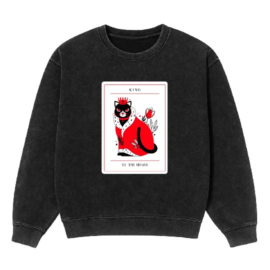 Pampered Black Cat, King of The House, Cat Owners Mineral Wash Sweatshirts