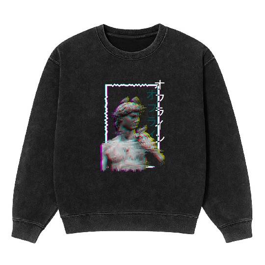 Greek Statue Ancient Vaporwave Synthwave Glitch Mineral Wash Sweatshirts