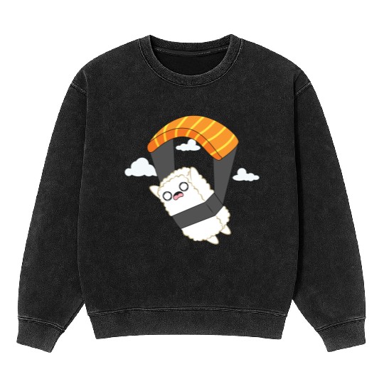 Sushi Nigiri Parachute Extreme Sport Kawaii Anime Mineral Wash Sweatshirts