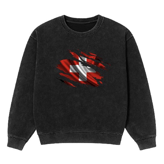 Switzerland Ripped Flag Mineral Wash Sweatshirts