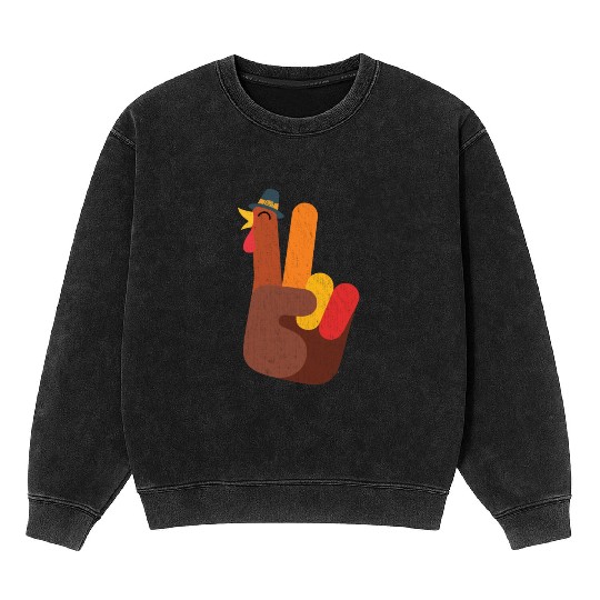 Peace Love Turkey Hand Sign Funny Thanksgiving Mineral Wash Sweatshirts
