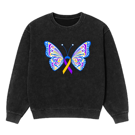 Bladder Cancer Purple Yellow Blue Ribbon Butterfly Mineral Wash Sweatshirts
