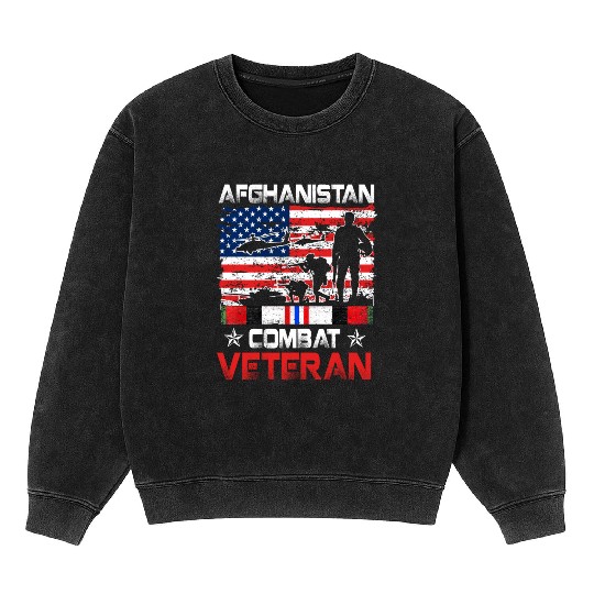 Afghanistan Combat Veteran US Veteran Military Mineral Wash Sweatshirts