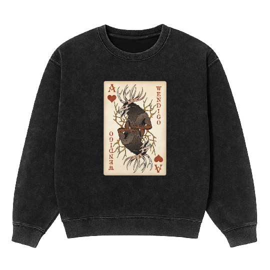 Wendigo Playing Card - Ace of Hearts Cryptid Art Mineral Wash Sweatshirts