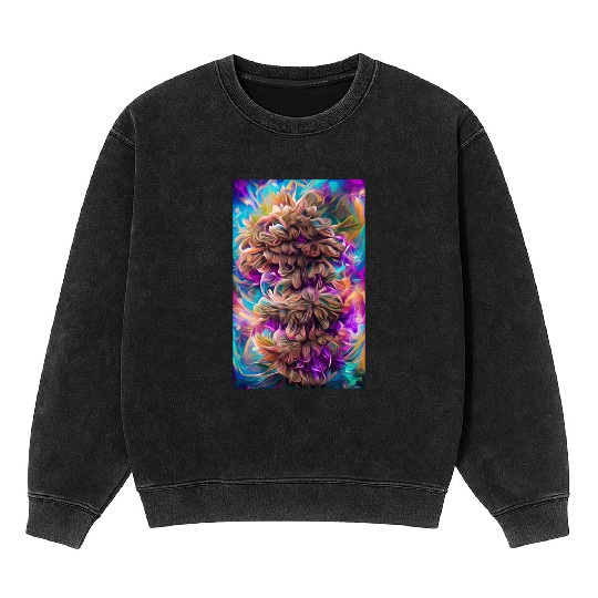 Aqua Bendable Fluffy Kaleidoscopic Nug Flower Weed Mineral Wash Sweatshirts