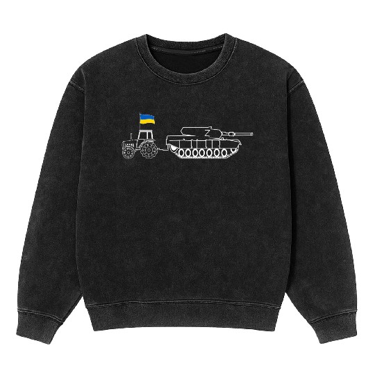 Ukrainian Tractor Pulling Tank With Ukraine Flag Mineral Wash Sweatshirts
