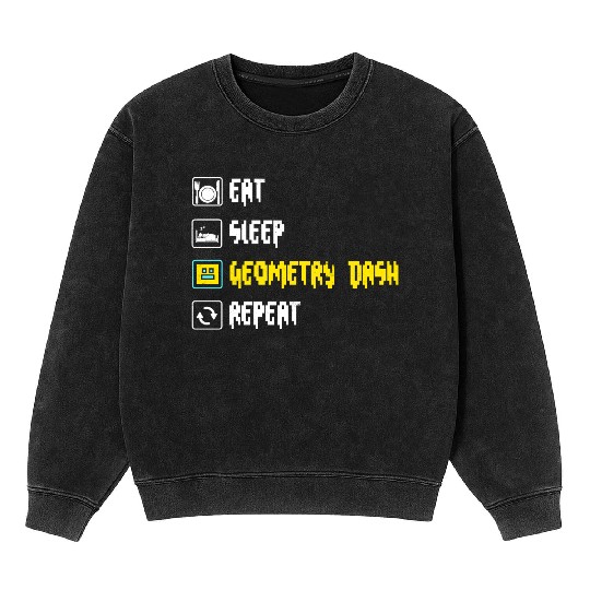 Eat sleep geometry dash repeat retro Jumper Repeat Mineral Wash Sweatshirts