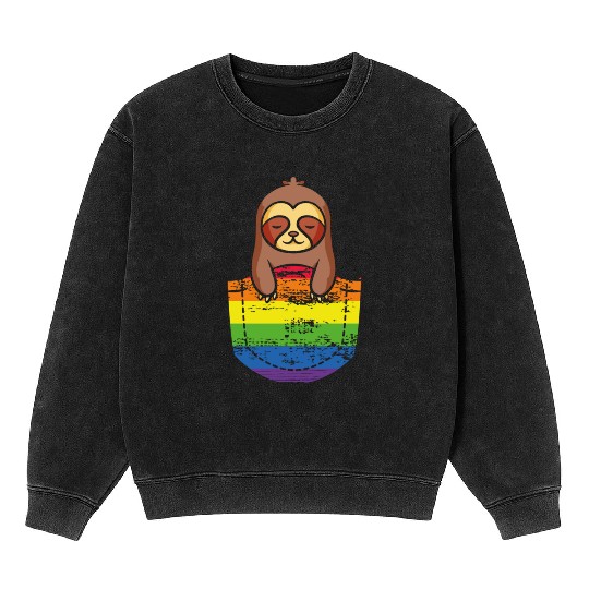 Pocket Sloth LGBTQ Rainbow Flag Pride Month Gay Mineral Wash Sweatshirts
