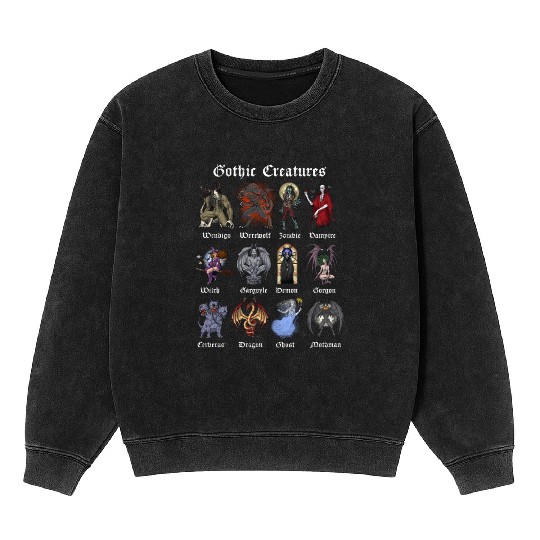 Cryptid Mythical Creatures Mineral Wash Sweatshirts