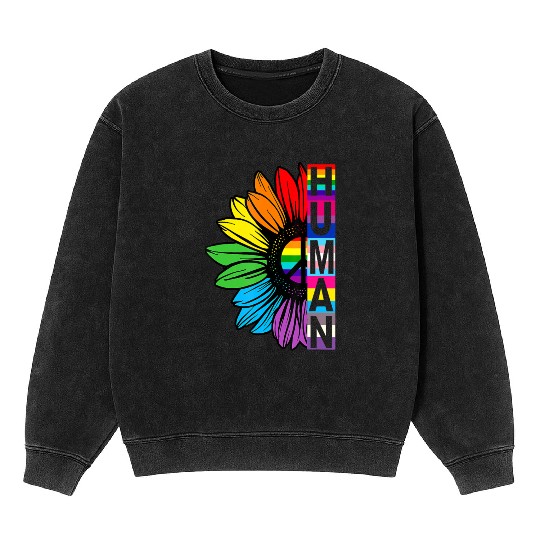 HUMAN Sunflower LGBT Flag Gay Pride Month LGBTQ Mineral Wash Sweatshirts