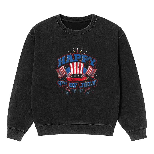 Happy 4th Of July US Flag Liberty American Mineral Wash Sweatshirts
