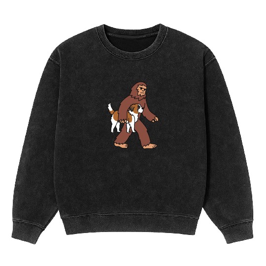 Bigfoot Sasquatch Carrying Saint Bernard Mineral Wash Sweatshirts