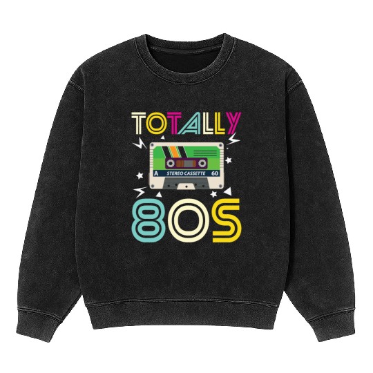Totally 80s Retro Music Cassette Tape Mineral Wash Sweatshirts